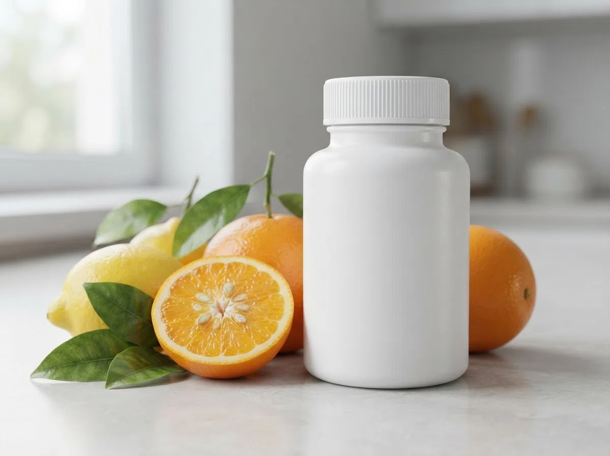 Fresh citrus fruits and berries rich in vitamin C