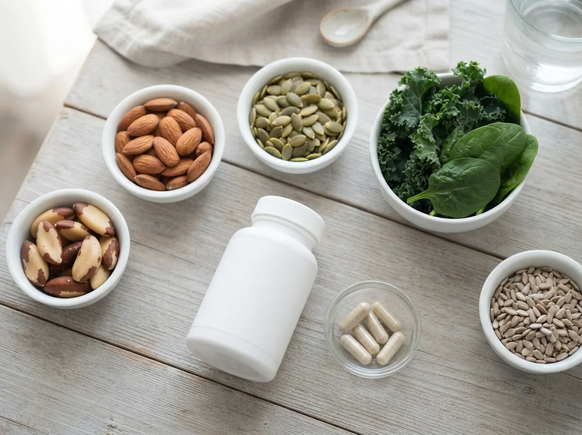 Mineral-rich foods including nuts, seeds, and legumes